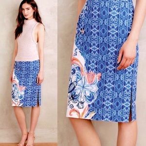 Anthropologie Moulinette Soeurs high waist side-slit printed pencil skirt Sz 2